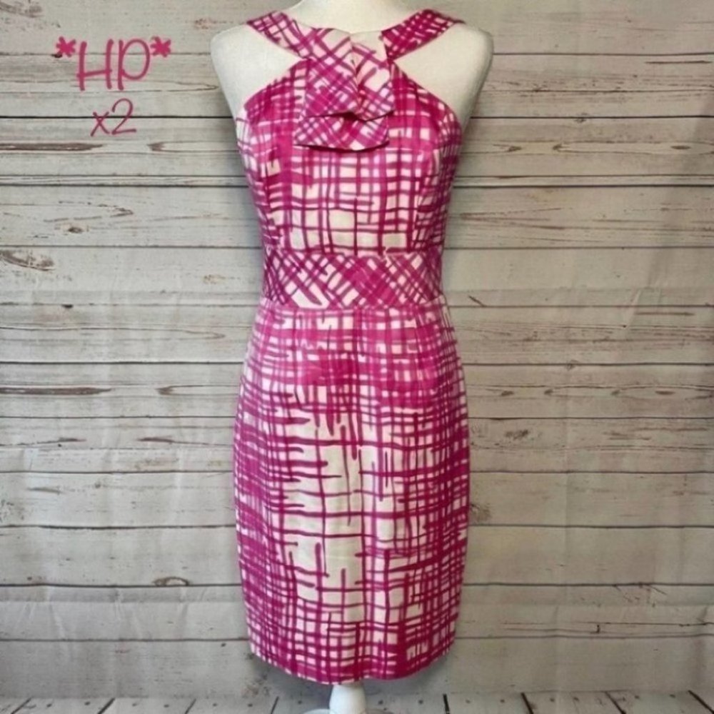 NWOT Trina Turk Checkered Ruffle Halter Dress Pink